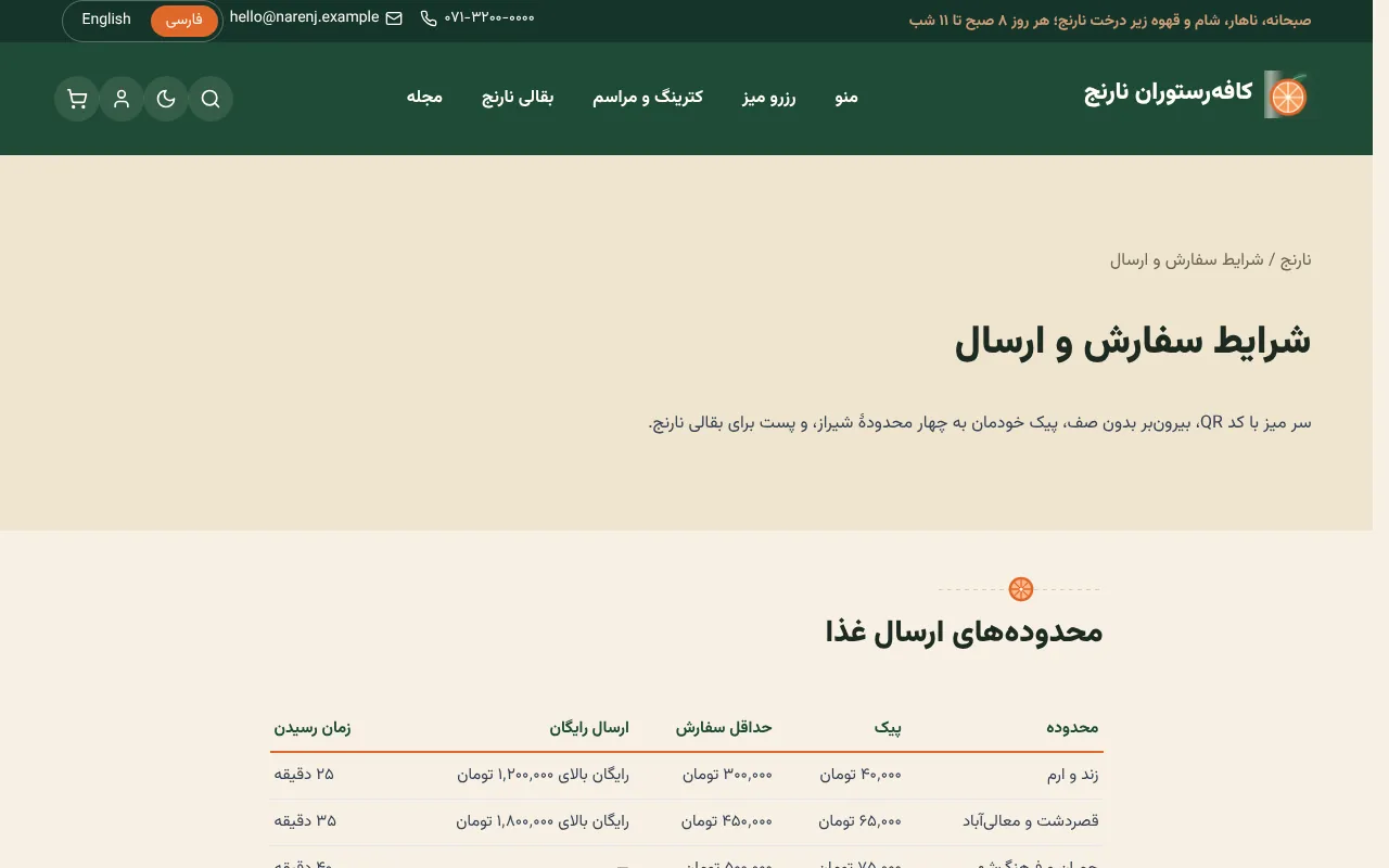 پیک به محله‌ها، بیرون‌بر و سفارش سر میز